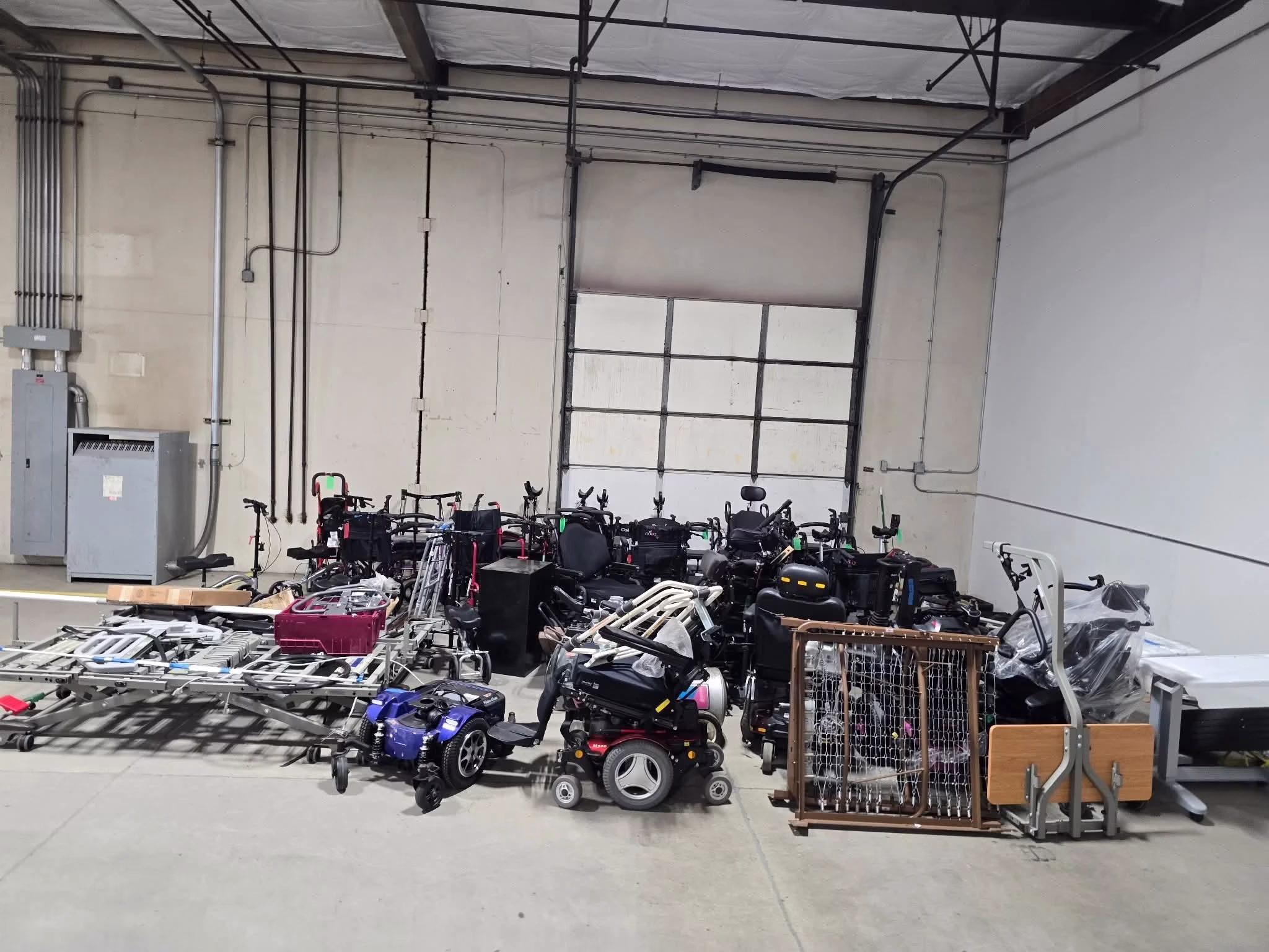 Warehouse full of medical equipment before cleanout