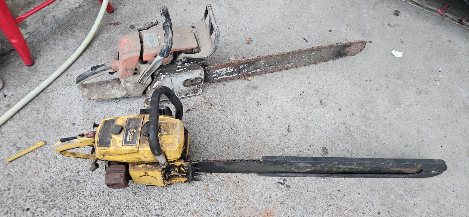 Check out these two vintage chainsaws we rescued, a Stihl 038 AV…